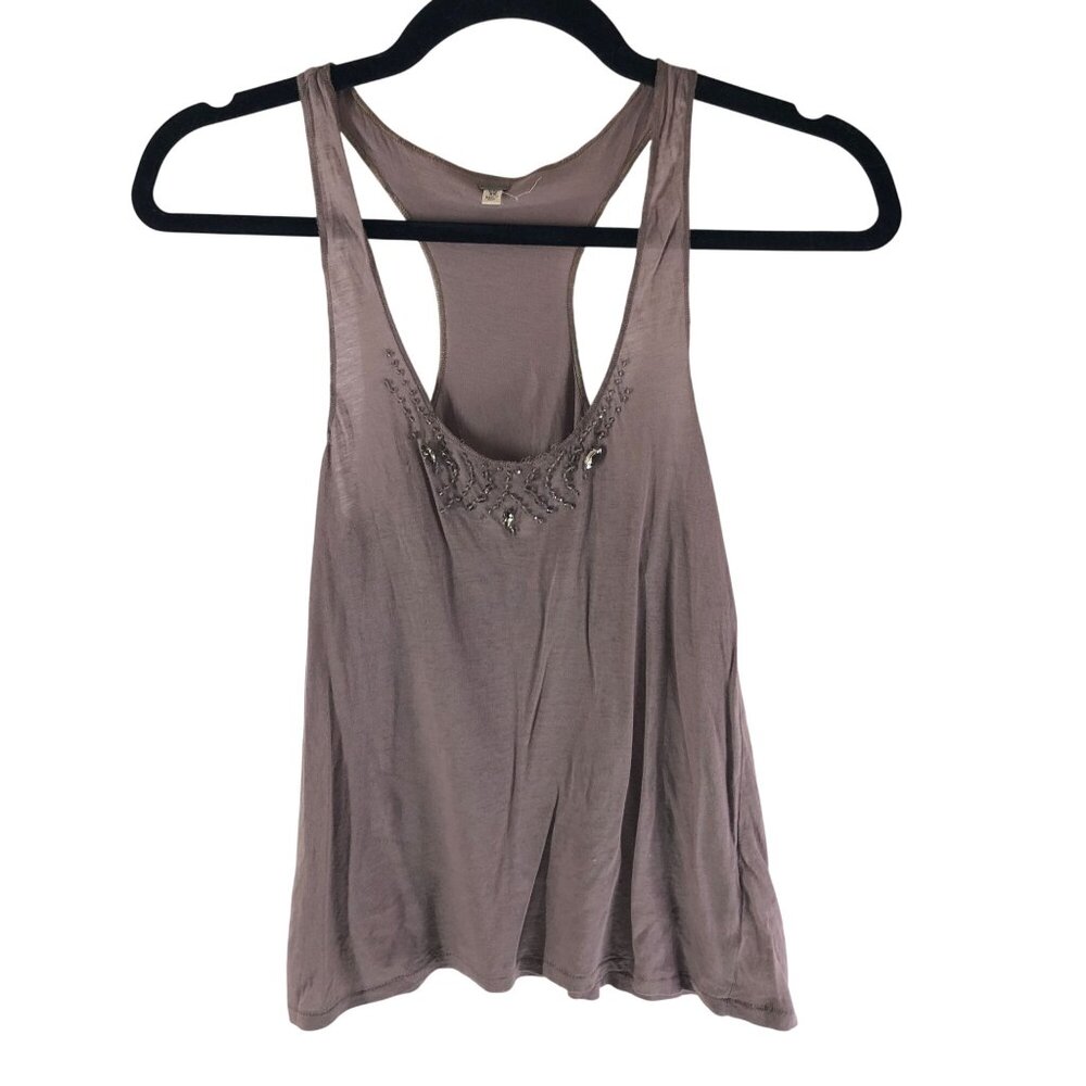 Ruehl No.925 Womens Tank Top Lightweight Rhinestones Racerback Brown XS